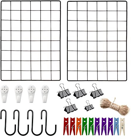 Rejilla de pared, Rejilla de Hierro Multifuncional de Metal de 2 Piezas, Se Puede Colgar En el Dormitorio, La cocina, La oficina, 40 x 30cm, Negro