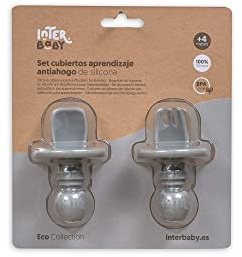 Set di posate per l'apprendimento in silicone anti-soffocamento, grigio