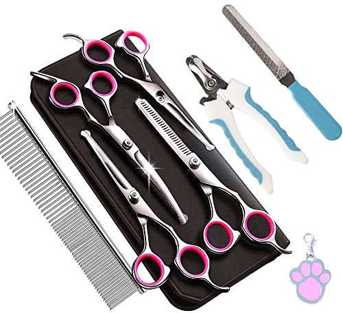 Hundeschere, Hunde Fellschere,Haarschere Set, Profi 6,5 Zoll Fellschere Hunde Set für Fellpflege Hund Katze Haustier (Rosa)