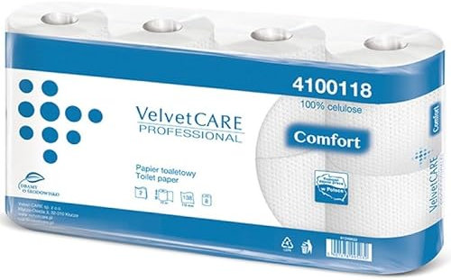 Papel Higiénico VELVET Celulosa Profesional, Papel Higiénico 2 capas, 138 Hojas, 15m, 8 uds., Papel Blanco