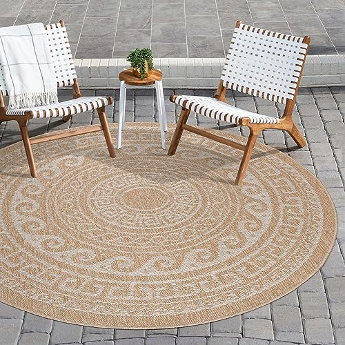 Carpettex Outdoor Teppich Wetterfest 120 cm Rund Sisal & Jute Optik Beige - Ideal für Balkon, Garten, Terrasse und als Küchenteppich - Teppich Waschbar, Wasserfest, Pflegeleicht, Vintage Design