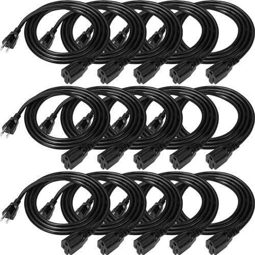 Kanayu 15 Pack 6 ft Outdoor Extension Cord Heavy Duty Black Extension Cord with 3 Prong 16 AWG SJW Heavy Duty Power Cable Weather Resistant