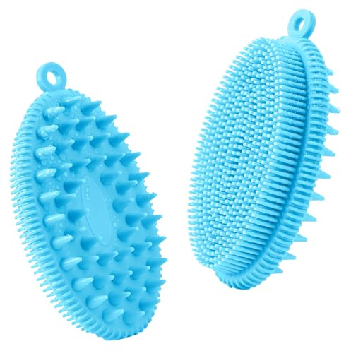 RamPula 2-in-1 Silikon Körperbürste, Körperwäscher Badebürste Duschbürste, Shampoo Bürste, für Kopfmassage, Peeling, Sanft, schäumt gut, leicht zu reinigen, langlebig, alle Hauttypen, 1 Stück blau