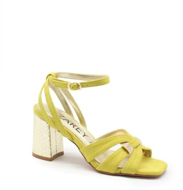 Azarey - Sandalias color lima de tacón metalizado - Zapato de salón con tacón fino y brillante (Metalizado - 38)