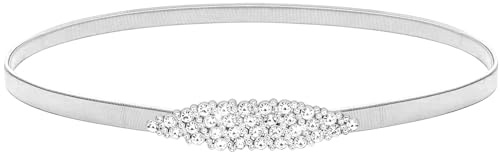 LIMHOO Women's Skinny Metal Waist Belt Elastic Thin Waist Belt for Dress Stretch Chain Belt (HY19414-Silver-M)