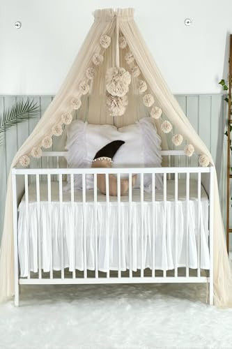 Baby Fancyroom Baldacchino per lettino, zanzariera per culla principessa, baldacchino per lettino per bambini, decorazione per cameretta, baldacchino in tulle premium (beige chiaro)
