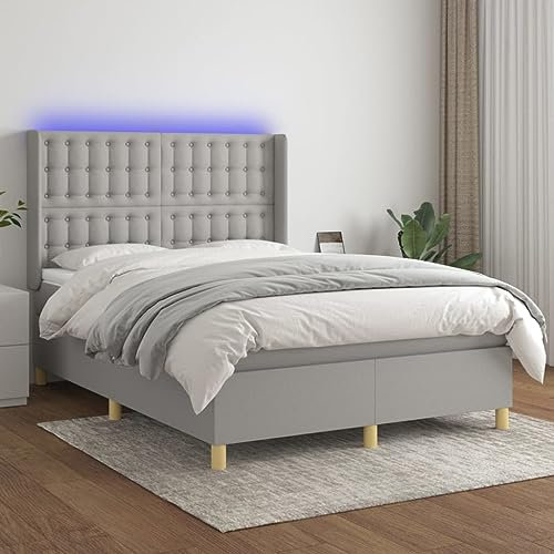 qohoio Boxspringbett mit Matratze & LED Bett Boxspringbett Bett Mit Matratze Polsterbett Schlafzimmer MöBel Hellgrau 140x200 cm Stoff - 3139197