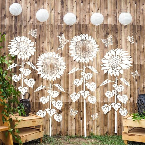 Large Flower Stencils for Painting Sunflower Stencils for Walls 14” Floral Stencil Templates for Garden Fence Wood Furniture Fabrics