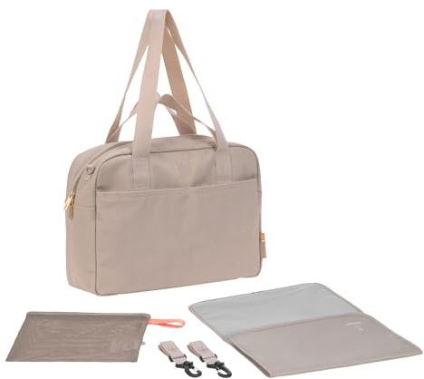LÄSSIG Baby Wickeltasche mit Tragegriff und Wickelunterlage, barnvaktsväska, wasserabweisend/GRE vardagsväska, Humus