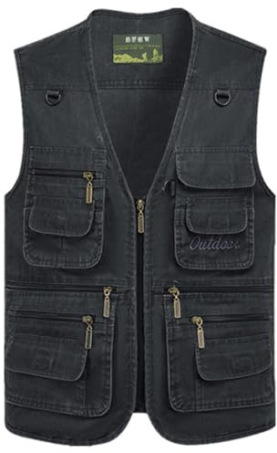 Timween Herren Outdoor Casual Weste mit Vielen Taschen, Herren Sommer Multifunktions Ärmellos Baumwolle Weste Geeignet für Angeln Camping Jagd Fotografie Wandern