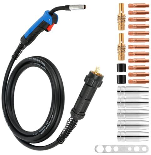 Antorcha de soldadura MIG MAG de 5 m con 22 piezas de desgaste, juego de manguera, gas protector MB15 AK, accesorio para dispositivo de soldadura, conexión central europea para máquinas de soldar