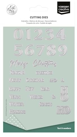 Vaessen Creative Fustella da Taglio Natalizie con Numeri e Frasi - 29 Cutting Dies da 8 mm a 2,5 cm - per Biglietti, Scrapbooking, Fai-da-te e Lavoretti Creativi - con Macchine da Taglio ed Embossing