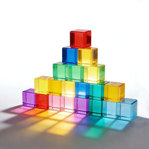 Lixstyea 20pcs Acryl Bausteine Kinder - Sensorik Bausteine Jelly Blocks, Lichtbausteine, Montessori Regenbogen Building Blocks, Acrylbausteine, Motorikspielzeug Stapelstein