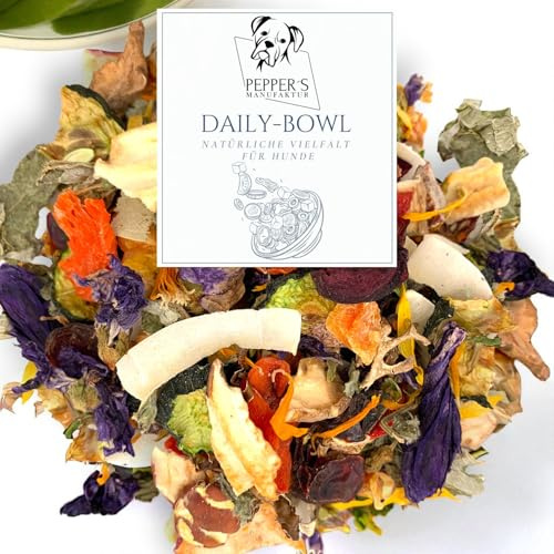 DailyBowl de Pepper's Manufaktur – Garniture Barf & Complément alimentaire pour chiens, sans céréales et sans gluten, mélange naturel d'herbes, de fruits et de légumes pour une alimentation équilibrée