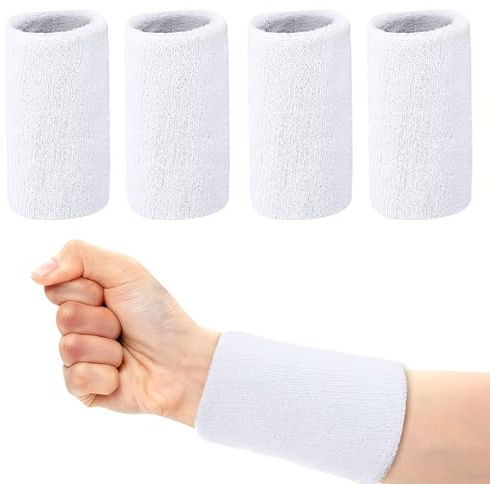 Bandeau Anti-Transpiration pour Poignet, 4 pcs Bandeaux élastiques, Bandeau de Sport, Bracelets d'exercice pour Bras de Fitness, Hommes, Femmes, Football, Basket-Ball, Tennis, Gymnastique, Blanc