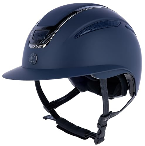 Covalliero Elite Polo Casque d'équitation pour femme et enfant Bleu Tour de tête 59-61 cm Avec visière polo Avec système de ventilation Avec système de disque