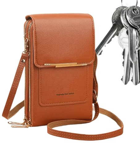 Generisch Borsa a tracolla, elegante sacchetto con chiusura lampo, in, per donna, con scomparto per carte di credito, per rossetto, denaro, piccoli oggetti da donna, mamme e shopping, marrone