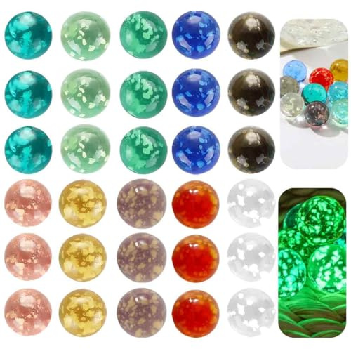 OIXEYA 30 Billes Billes en Verre phosphorescentes, Pois Multicolores dans Une boîte en Plastique Transparente, pour Circuit de Billes, DIY et décoration