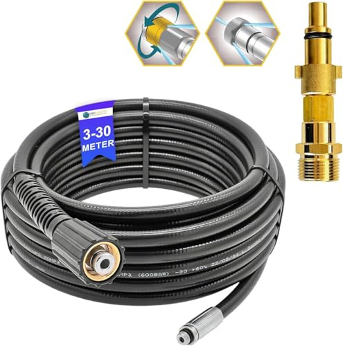 Manguera de limpieza de tuberías de 5 metros, rata de canal, para lavadora a alta presión, M22 x 1,5, desatascador de desagüe, compatible con Kärcher Kränzle Nilfisk, etc. (boquilla giratoria y rígida