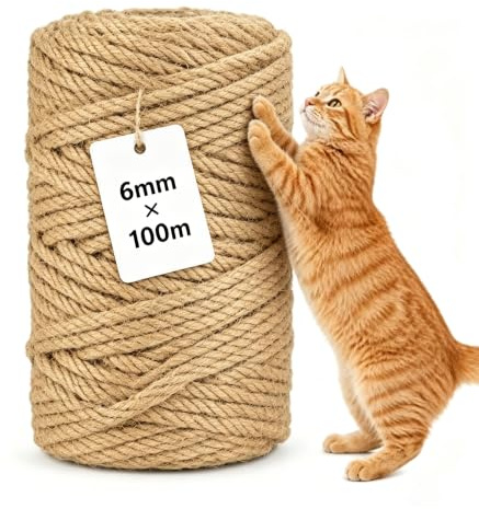 hunwutef sisalrep för klösträd 6 mm x 100 m, paketsnöre rivbeständigt snöre natur jutesnöre sisalrep trädgårdssnöre katttillbehör, hushåll, trädgård, DIY, dekoration