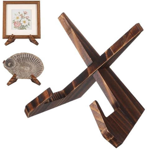 Grevosea Wooden Bowl Display Stand, Wooden Easel Frame Holder 6.5 Inch Holder for Large Deep Plates, Platters and Dishes X-Shaped Structure Pine Material 6.5 Hx9 Wx7.9 D Under 5 in Depth