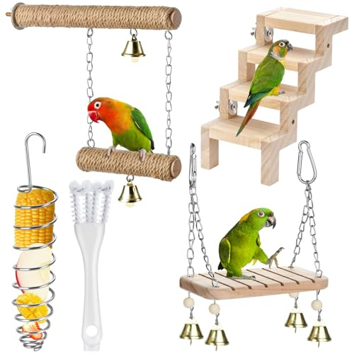 Parrot Swing & Perch Toys for Bird Cages - Hanging Hammock, Climbing Ladder, Standing Perch | Fits Budgerigars, Conures, Cockatiels, Lovebirds, Canaries & Small to Medium Birds