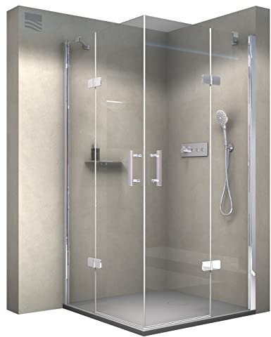 BERNSTEIN - Cabine de douche d'angle 80x80x195cm 2 portes battantes, verre trempé ESG 8mm anticalcaire, Profilés Chrome - DX407