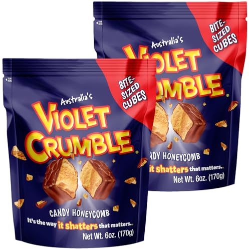 Violet Crumble 170 Grams x Two Multi Packs (340g total). Bite size Honey Comb Chunks Coated in Dairy Milk Chocolate. Imported from Australia