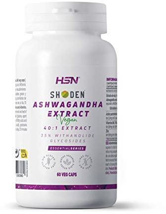 HSN Extracto Ashwagandha Shoden (40:1) 240mg/día (84mg Glicósidos de withanólido) | 60 Cápsulas Vegetales | 9600mg equivalencia de raíz y hoja Withania somnifera | No-GMO, Vegano, Sin Gluten