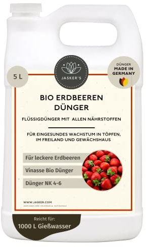 Bio Erdbeerdünger flüssig 5 L - 100% Bio-Dünger mit Vinasse & viel Kalium - Organischer Erdbeer Dünger - Obst-Dünger - Bio Beerendünger flüssig für Erdbeeren im Freiland & Kübel