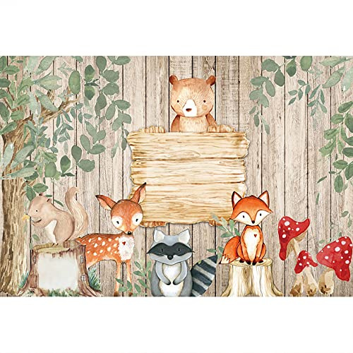 Aoihrraan 2,7x1,8m Bosque Animales Telón De Fondo Lindo Safari Selva Retro Vertical Marrón Madera Tablones Fondo Fotografía Salvaje Uno Dos Cumpleaños Recién Nacido Fiesta Bebé Ducha Retrato Foto