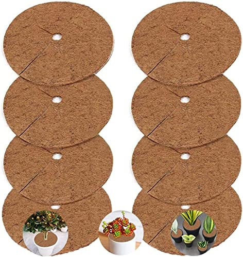 LATRAT Pack of 8 Coconut Disc, Mulch Disc, Coconut Cover, Coconut Mat, Cold Protection, Frost Protection for Potted Plants, Pot Cover, Winter Protection for Plant Protection Mat (20 x 20 cm)