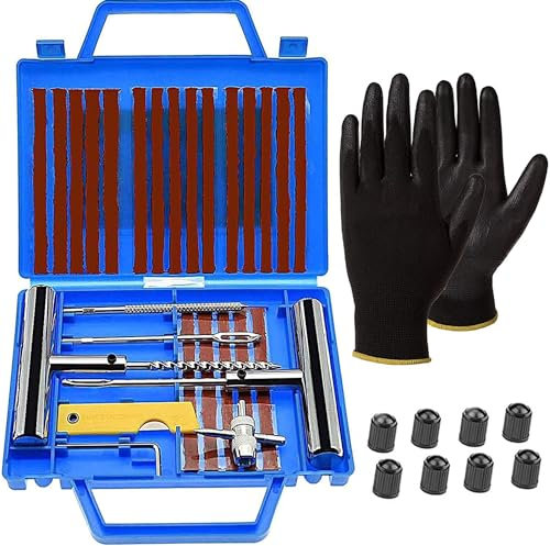 Various Kit di riparazione di pneumatici, kit di riparazione per foratura auto e motore, riparazione di foratura per pneumatici, set di 37 pezzi, per moto, biciclette, auto, ecc. (scatola di plastica