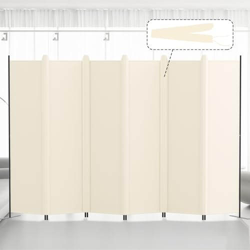 Kokorona Folding Room Divider 6 Panel, Portable Privacy Screen for Home Office, Partiton Wall Room Divider for Room Separation, Included-Cover Strips, Beige, W 305 x H 183 cm