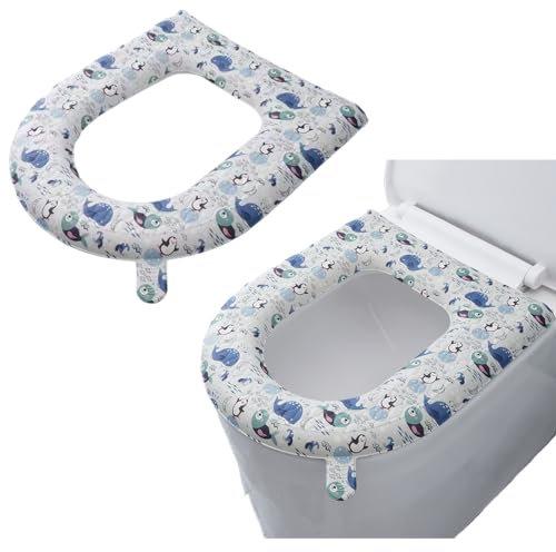 2PCS Toilet Seat Cover, Toilet Seat Warmer, Elongated Toilet Seat Cover, Padded Toilet Seat Cushion, O-Shaped Washable or Portable Toilet Lid Tank Cover