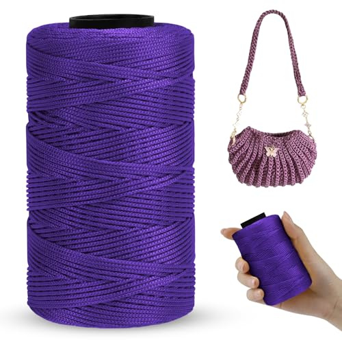 LEREATI Cordino per Borse Uncinetto Piatto Filo Macrame 1mm x 230m Macrame Corda Colorata Cordoncino per Borse a Uncinetto, Arazzo da Parete, Acchiappasogni, Fai da Te (Viola Intenso)
