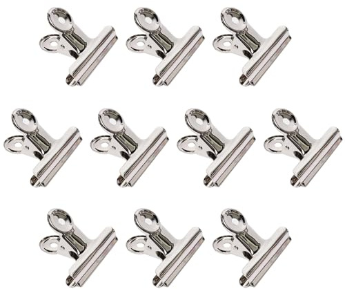 Qualsen klämmor metall 50 mm silverklämmor för påsar bulldog pappersklämmor metallklämmor för etiketter bilder dokument foton (10-pack)