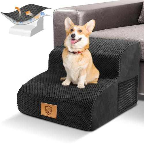 Thihome Hundetreppe für Kleine Hunde, Thihome Hundetreppe 2 Stufen, Rutschfestem Katzentreppe für Alte Katzen, Haustiertreppe Sofa mit Waschbarem Bezug, Schwarze