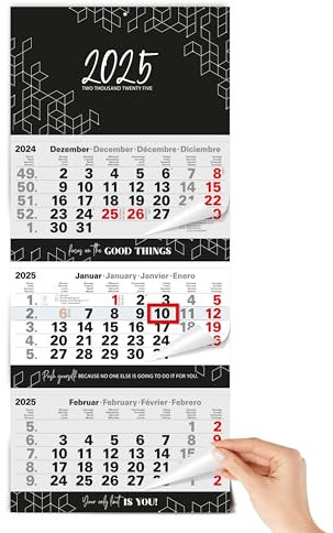 TOBJA 3 Monatskalender 2026 Wandkalender mit Schieber - Block Schwarz Kalender 2026 Wandkalender | FSC-zertifiziert, mit Schulferien, Feiertagen & Jahresübersicht | Großformat 33x77 cm (gefalzt!)