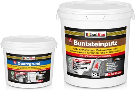 Isolbau BP70 Enduit de peinture pour extérieur et intérieur (blanc, gris) 20 kg – Enduit de mosaïque résistant au gel, à l'eau et aux chocs – Avec base en quartz 4 kg