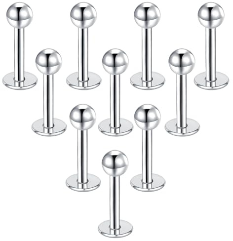 Besyvvin 10pcs Lip Bars Labret Studs 6mm Stainless Steel Flat Back Helix Tragus Cartilage Earring Studs Piercing Jewellery Silver