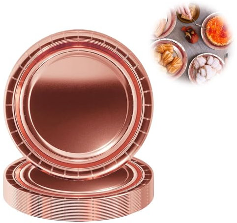 16 Vajilla Fiesta, Platos Papel, Platos de Fiesta, Vajilla Fiesta Cumpleaños, Platos Desechables, Vajilla de Fiesta Decoraciones para Bodas, Aniversarios, Camping, Picnics,17.8 cm (Oro Rosa)