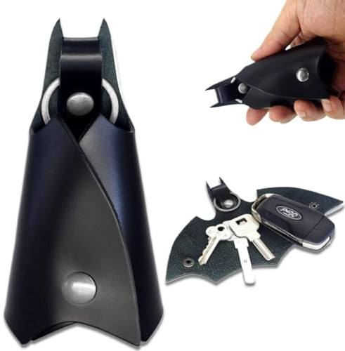 AFCJLTO 1PCS Batman Schlüsselanhänger, PU Leder Fledermausform Autoschlüsselanhänger, Kunstleder Schlüsseletui Brieftasche, Fledermaus Keychain, Auto Leder Schlüsseletui Key Organizer,Schwarz