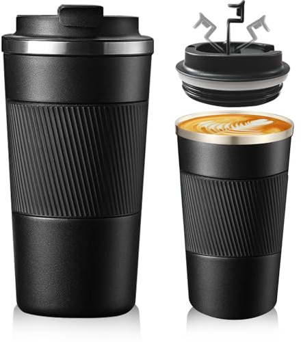 Senshuomy Travel Mug, Insulated Coffee Cup with Leakproof Lid(Black/510ml) | Reusable Coffee Cups Travel Cup,Stainless Steel thermaol Mug for Hot Cold Drinks