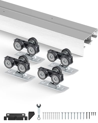 VEVOR Bypass Door Hardware, 5ft Heavy Duty Bypass Sliding Door Hardware Kit, Aluminum Alloy Sliding Closet Door Hardware Set for 2 Door System, Fit Door Thickness 1 3/8 - 1 3/4, Easy to Install