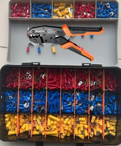 Crimpzange Set, Kabelschuhzange mit Ratschenmechanik + 425 farbcodierte Kabelverbinder (0,5-6mm²) – Komplettset für Auto, Elektroinstallation & Heimwerker