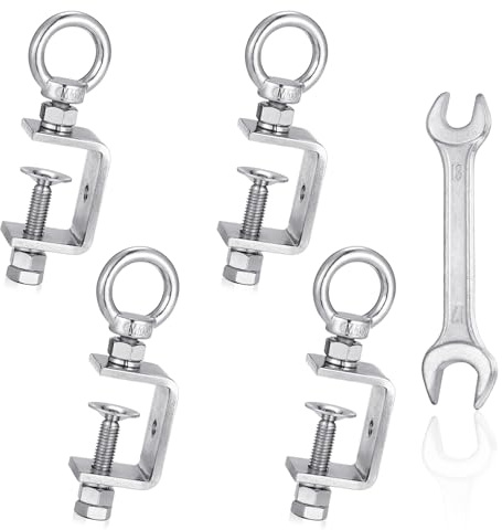 4-Pack Small C Clamps – 304 Stainless Steel Beam Clamps with M10 Screw Ring | Adjustable, Rust-Resistant I Beam Clamps for Ring Beams, Welding, Woodworking, Plants & Desk Use. Wide Jaw Openings (45MM)