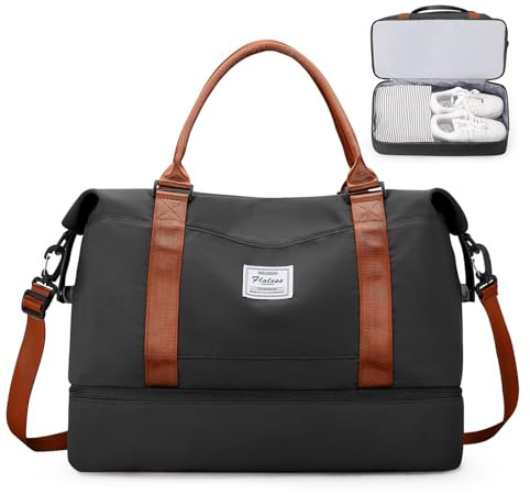 SEAFEW Bolsa de Viaje Extra Grande 50L,Impermeable Bolsa de Deporte para Gimnasio,Bolsa de Mano Equipaje de Fin de Semana para Mujer,Bolso de Natación para Playa,I7-Negro Marrón