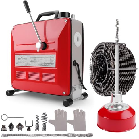 KAOLALI 500W Desatascador de Tuberías Eléctrico, Máquina de Limpieza de Desagües Electrico con 6 Cabezales de Limpieza, para Tuberías de 40 a 110 mm de Diámetro