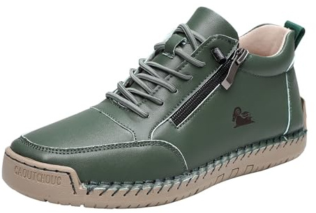 Generisch Scarpe in pelle da donna per autunno e inverno, stivali con lacci realizzati a mano con cuciture, altezza a piedi nudi, con cerniera, antiscivolo, scarpe con zeppa casual, piedi larghi